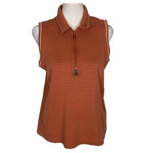 JAMIE SADOCK Women Sleeveless Golf Shirt Sz M Orange 1/4 Zip Sports 58-14
